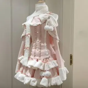 Sweet Daughter Girl 2PC Set Pink One-Word Shoulder Splicing Top Cake Skirt Two-Piece Outfit