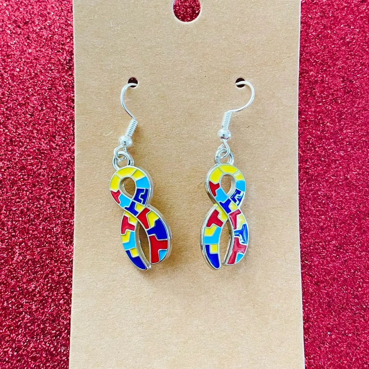 Autism awareness ribbon hook earrings
