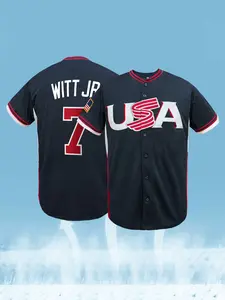 USA Themed Baseball Jersey for Men, White Button Down Stitched Short Sleeve Athletic Shirt, Athletic Top, Breathable Mesh Sports Uniform for Game Day 2026, USA Sports Apparel, Athletic Clothing
