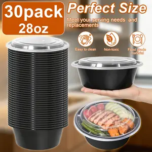 30-Set 28 oz Sturdy Plastic Disposable Tableware Set - Heat Resistant, Portion Control Covered Meal Bowls, Meal Prep Containers, Microwaveable, Refrigerable, Freezable, Dishwasher-Safe, Ideal for School Lunches, Restaurants