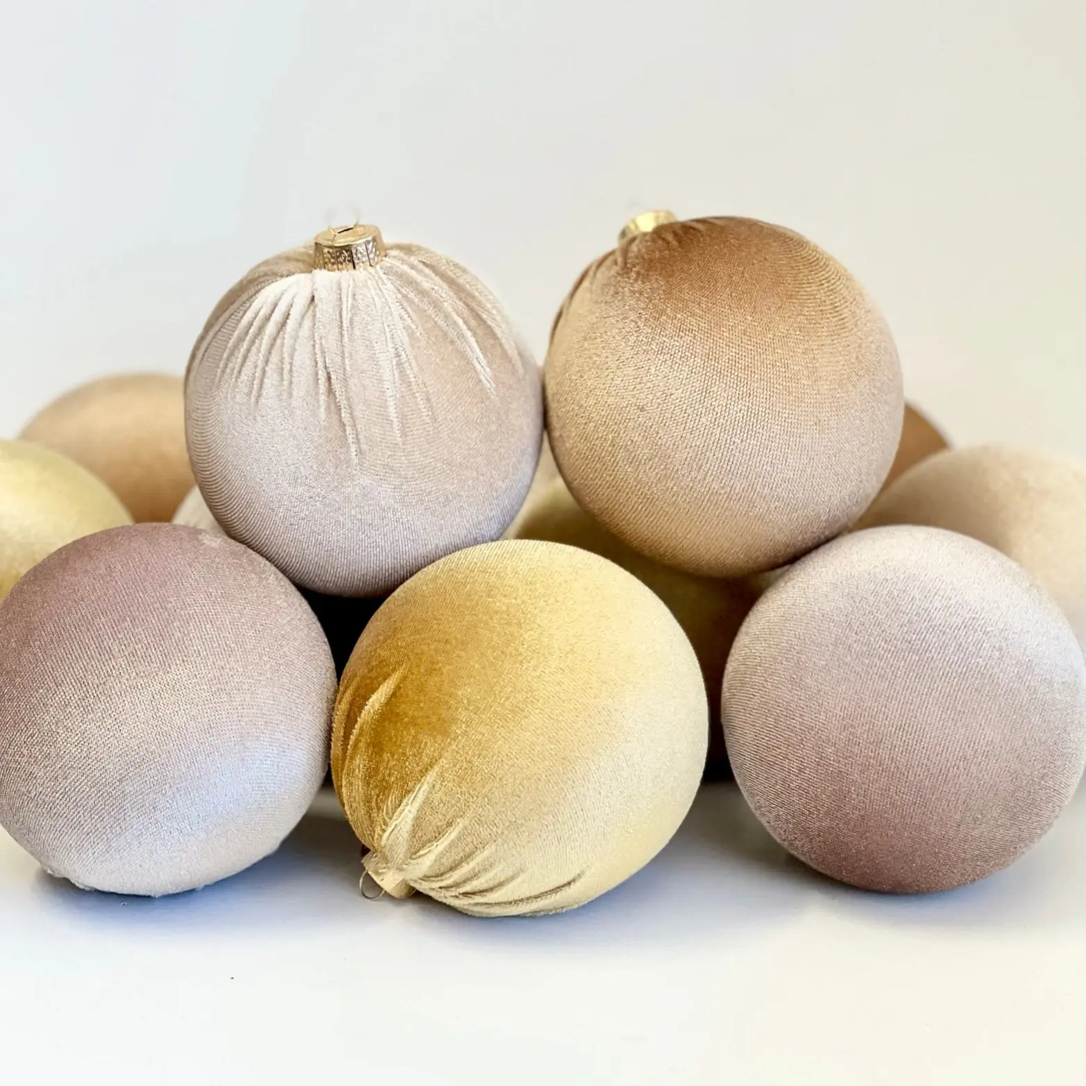 Beige Velvet Christmas Balls: Holiday Tree Ornaments, Set of 12
