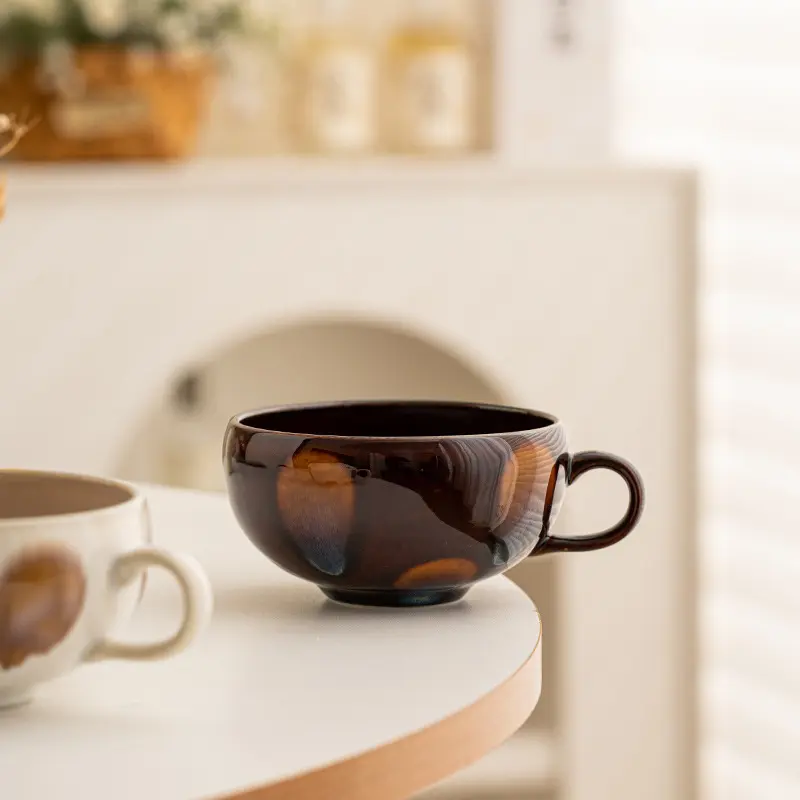 Vintage Ceramic Coffee Cup, Chestnut Soup Mug, Home Milk Oatmeal Cup, Wide Mouth Large Capacity Breakfast Cup, Glazed Craftsmanship