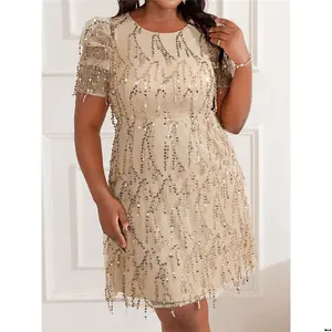 Formal Dress Cocktail Elegant Shapely Dress Prom Homecoming Sleeve 3D Dress Flare Hem A Small Fabric Sequin Tassel Gold Plus Size Belle SHEIN