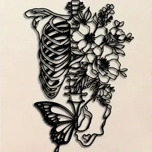 1pc Skeleton Gothic Style Iron Wall Hanging Decor: Infuse A Touch of Dark Allure Into Your Living Spaces with This Exquisitely Crafted Iron Wall Art.Wall Sculptures Decoration Items