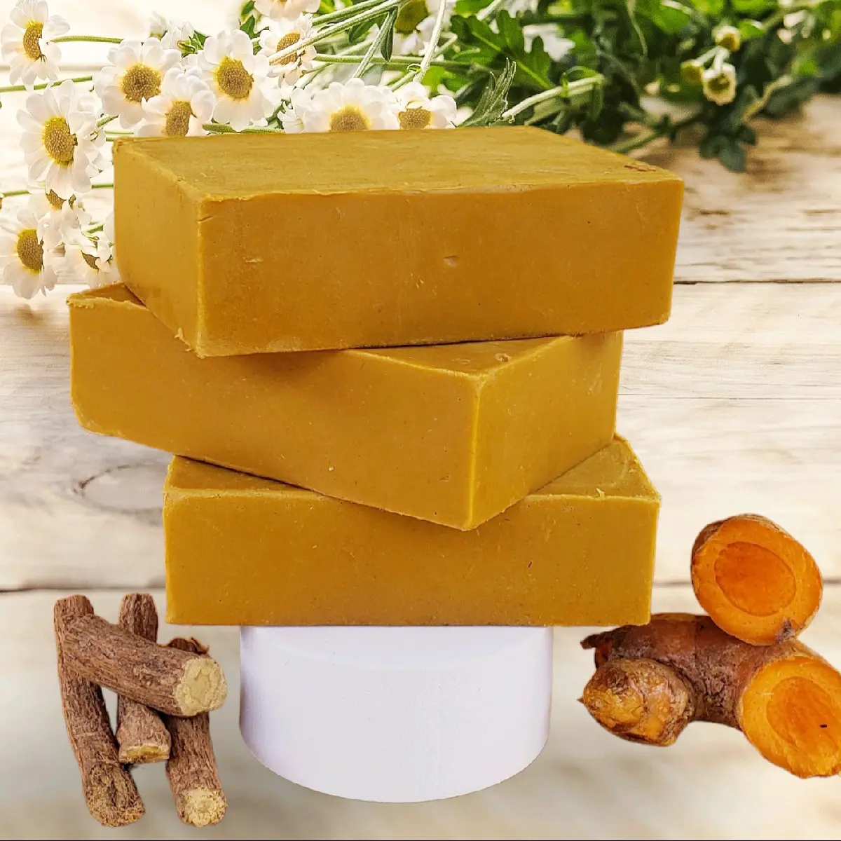 Radiant Glow Turmeric Licorice Kojic Acid Brightening     Face & Body Soap Bar,  Niacinamide, Lemon Peel,  Peptide, Chamomile, Aloe Vera Body Wash Cleansing
