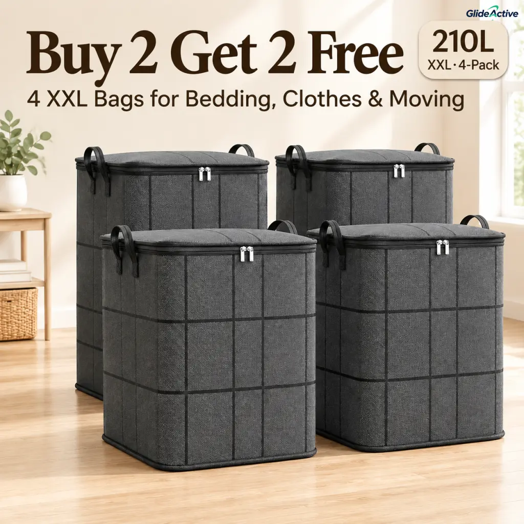 Upgraded 210L XXL Foldable Storage Bags, Heavy-Duty Non-Woven Fabric Organizer with Reinforced Handles Dual Zippers, Dust Moisture Proof Space Saving for Quilts Bedding Seasonal Clothes Moving Camping | Buy 2 Get 2 Free (4-Pack)