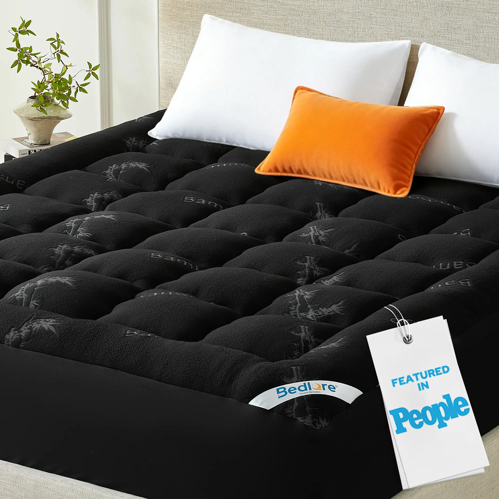 【BEDLORE】Cooling Bamboo Mattress Topper – Ultra Soft Breathable Mattress Pad, Deep Pocket Fit 6-18 Inch Mattress, Hotel Comfort for a Better Sleep HomeEssentials