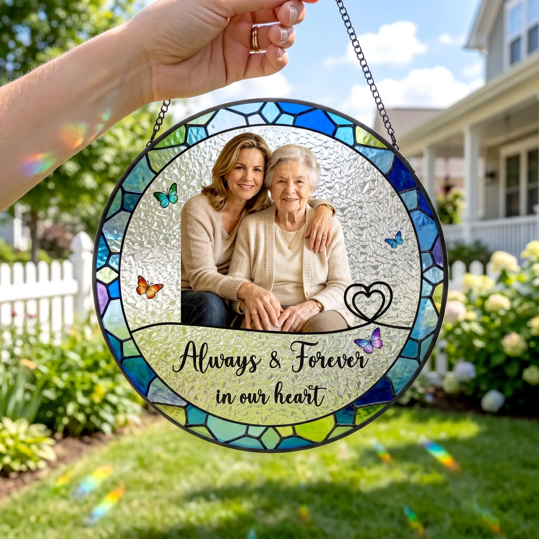[Made in US] Custom Photo Portrait Stained Glass Suncatcher, Loss of Mom Dad, Photo Memorial Suncatcher, Remembrance Gifts, Mothers Day Gift
