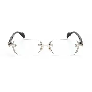Rimless Diamond Cut Eyeglasses for Women Men, Luxury Engraved Temple Frameless Glasses, Fashion Retro Optical Eyewear
