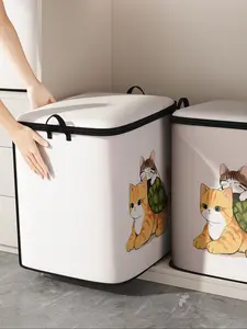 Cat Print Thick Quilt Storage Bag, Cute and Practical Kids Bedding Organizer, Durable Material, Easy Carry Handle, Home Use, Blanket and Toy Storage, Travel Storage, Bedding Storage Bags