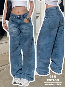 Y2K Baggy Jeans for Women, Hollister 90s Low Rise Wide Leg Streetwear Denim Pants for all season