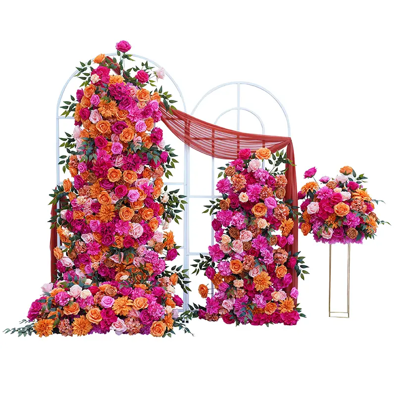S-A8275 Hot Pink Orange Rose Arrangement Floral Wedding Backdrop KT Board Props