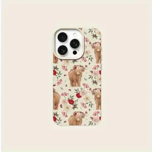 This phone case features a cow and floral pattern, is drop-proof and non-slip, made of TPU with a large-pore texture. It's compatible with iPhone 17, 16, 15, 14, 13, 12, 11, XS, X series, and makes a great gift for friends or family.