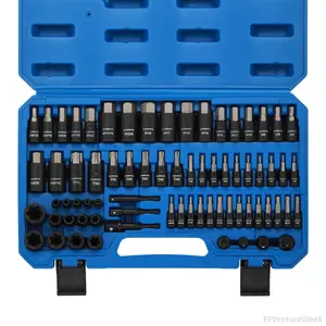 71-Piece Master Hex & Torx Bit Socket Set 1/4" 3/8" 1/2" Drive Metric SAE Hex Bit Sockets Star Bit Sockets T6 T70 E-Torx Sockets E4 E24 with Storage Case FFVentureVibe8