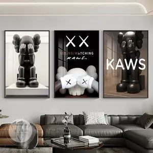 3PCS Trendy Cartoon Fashion Fun Teddy Bear Poster Art Frameless Canvas Painting Cafe Bar Room Decoration