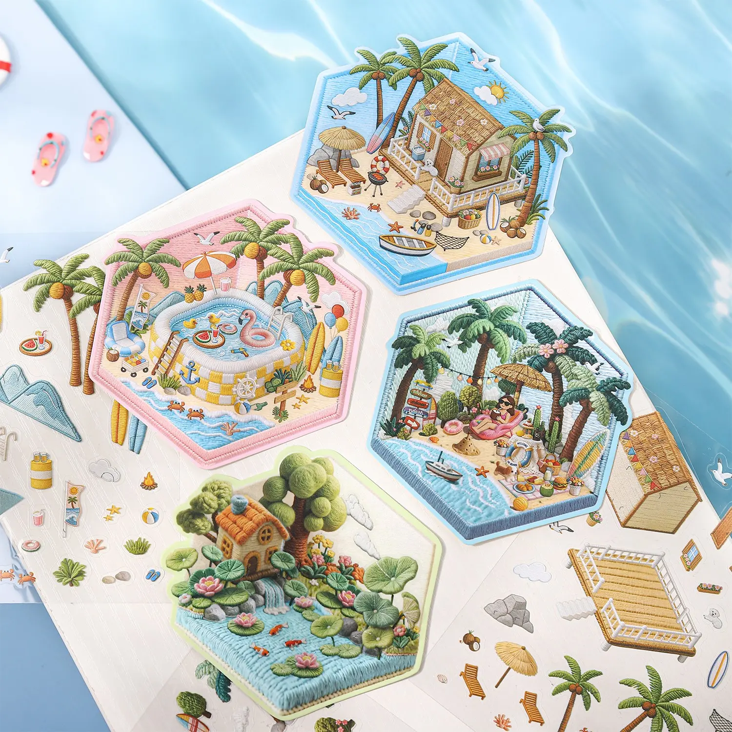4 Bags Summer Theme Scene Stickers, 4 Styles X 2 Sheets/bag, Perfect for Festival Birthday Gifts, Decorative Craft Supplies, Scrapbooking, Scrapbook Accessories, Fun Stickers, Aesthetic Stickers