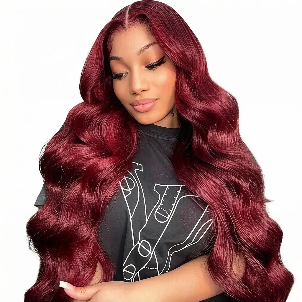 [32 Inch For Only $86] 34" 99J Burgundy Straight/Body Wave Human Hair Lace Front Wigs 13x6 HD Lace Pre Plucked Glueless Wine Red Colored Wigs For Women Rich Burgundy Color Lightweight Breathable Long-Lasting Styling Versatility #SummerVibes