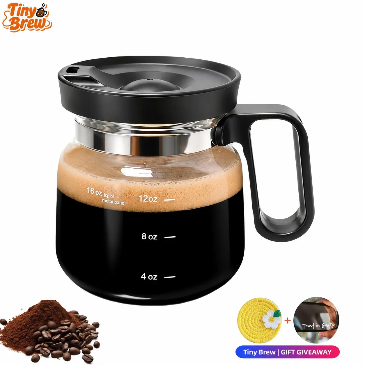 Tiny Brew Coffee Mug with Lid 16oz Glass Creative Cup, Coffee Lovers' Top Choice, Dimensions: 4.9inches tall, 3.8 inches wide, Includes Coaster, Ergonomic Handle Design, a little surprise for your loved one,deals for you,mid year sale