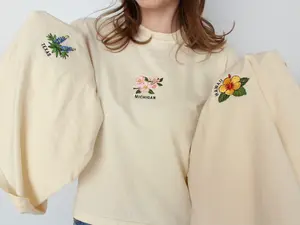 State Flower Embroidered Boxy Tees | Cute Spring T-Shirts with Floral Design, 100% Cotton Cropped Shirt