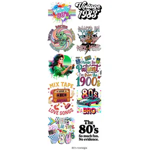 Totally Rad 80's Retro Ready To Press Heat Transfers Gang Sheet 11"