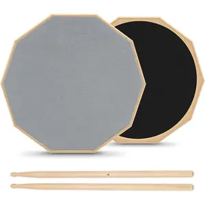 12 Inches Drum Practice Pad Silent Drum Pad Set Gray 2-Sided With Drum Sticks