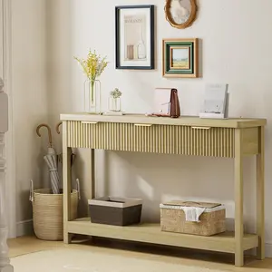 Aowos 51"Fluted Console Table with Storage, Entryway Table Sofa Table with 3 Drawers and Open Shelf, Modern Narrow Display Shelf for Hallway Living Room