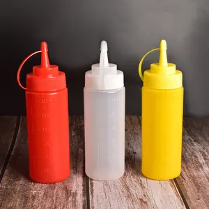 Plastic Condiment Squeeze Bottles with Lids, 300ML/450ML/600ML Empty Dispenser for Mustard & Sauces, Sharp Tip Jar for Honey & Jam & Food