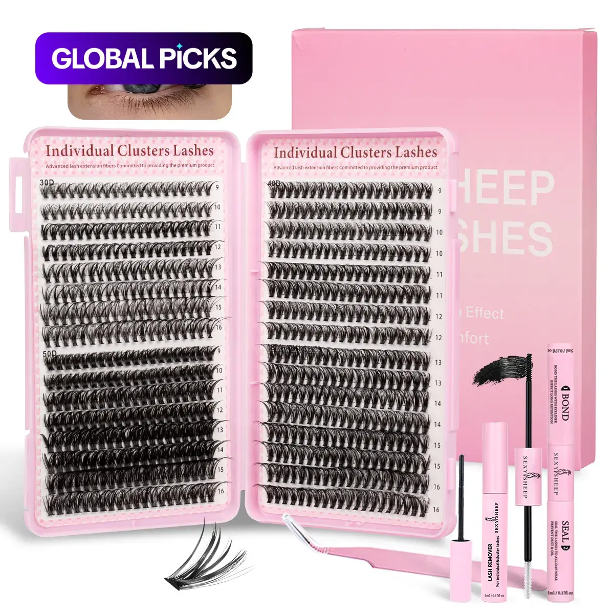 Mixed-Style Lash Clusters Kit, DIY Cluster Lashes, 1 Set Mixed-Length Individual Eyelash Extensions, D-Curl False Eyelashes, Professional Eye Makeup Cosmetic Accessory for Women Eyelash Extension Supplies #GLOBAL PICKS