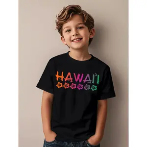 Hawaii - Hibiscus Flowers - Sunset Colors Funny Awesome Graphic Kid T-Shirt Fashion Kid T Shirts Trending Tops Tees for Kid
