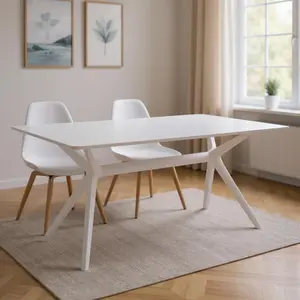 HomeRoots 555180 47 in. White Wood & Heavy Duty Plastic Trestle Base Dining Table
