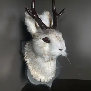 1pc Art Deco Faux Deer Antler Rabbit Head Wall Decor, Indoor Taxidermy Style Animal Ornament, Housewarming Gift Decoration