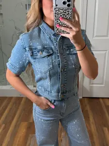 Rhinestone Denim Top
