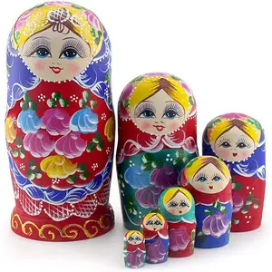 Russian Nesting Dolls Wood Matryoshka Stacking Set of 7 Handmade Toys for Children Kids Adults Great Gift for Easter Mother's Day Birthday Christmas Halloween Home Room Decoration