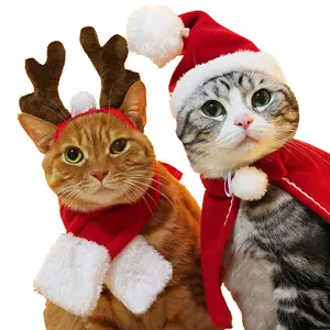 Christmas Photo Pet Hat Adorable Santa Headwear for Dogs Cats Soft Plush Costume Cozy Knit Pajamas Cape Scarf Festive Design for Holiday Parties