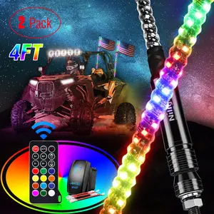 Nilight 2PCS 4FT Spiral RGB LED Whip Light w/RGB Chasing/Dancing Light RF Remote Control Lighted Antenna Whips for Can-am ATV UTV RZR Polaris Dune Buggy 4 Wheeler Offroad Jeep Lighting  dealsforyoudays