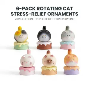 6Pcs Rotating Cat Desk Toys, Kawaii Spinning Kitten Stress Relief Figures, 2026 New Aesthetic Fidget Ornaments, Cute Office Decor Party Favors for Cat Lovers