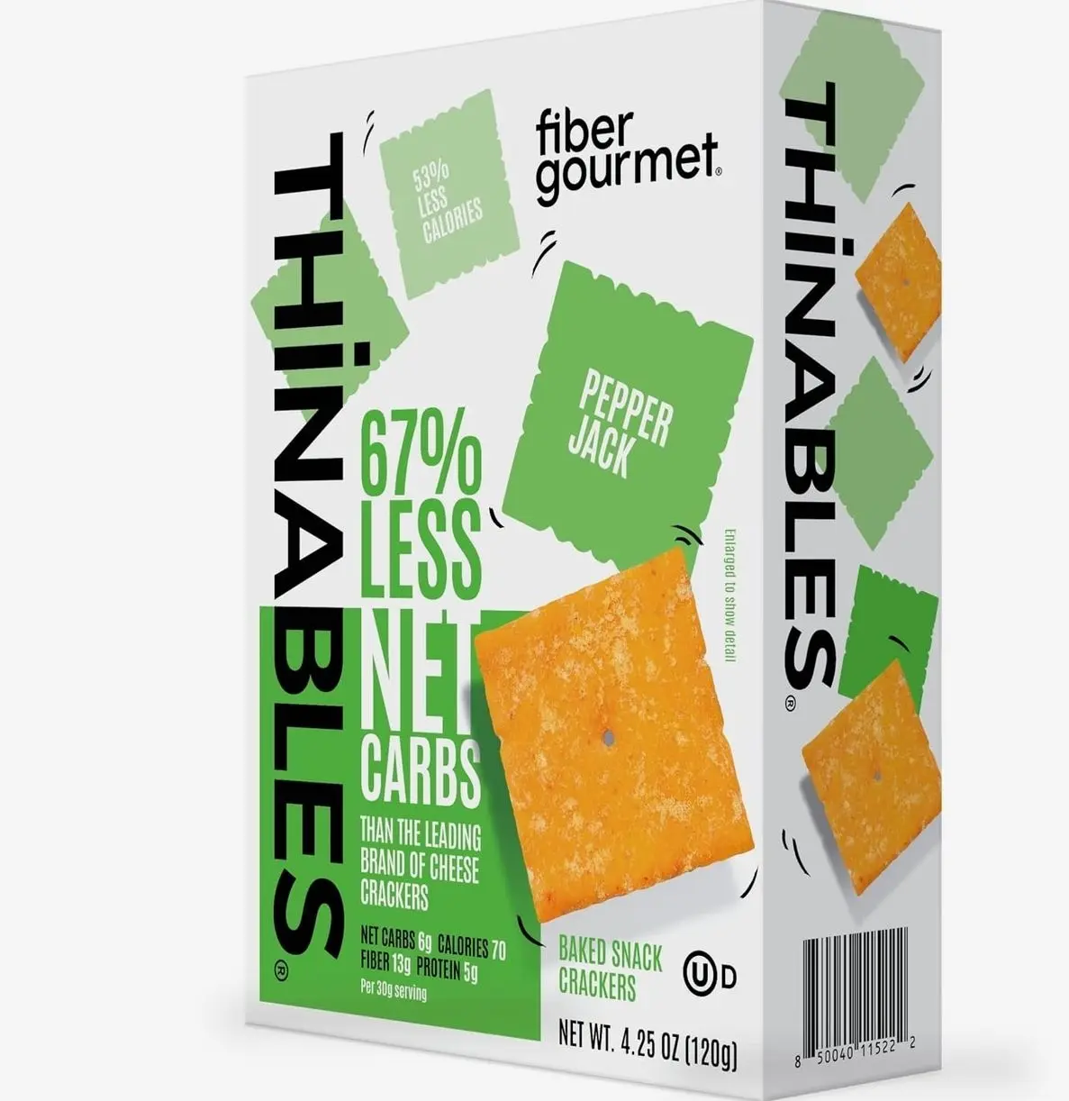 Fiber Gourmet Pepper Jack Thinables Baked Cheese Crackers - Healthy Keto Crackers with 13g Fiber, 5g Protein, 70 Calories, 6g Net Carbs - Kosher Made in USA - 4.25 Ounce (pack of 1)