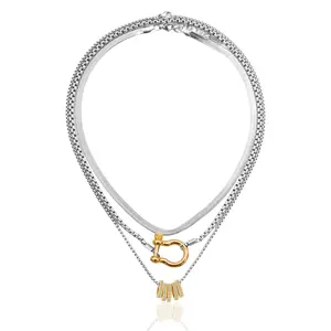 Silver Horseshoe Ring Pendant Necklace Stack 18 19 20 Inches Hand Crafted Jewelry with Premium Materials Herringbone & Ring Pendant Charms Necklace