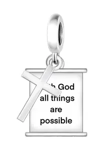 Silver Color Cross Charm Pendant, Copper Chain, All-Over Print Design, Perfect Gift for Friends, Religious Jewelry, Subculture Style