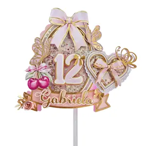 Personalized Coquette Cake Topper | 3D Glitter Birthday Decoration