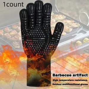 Heat Resistant Barbecue Gloves, Oven Mitts, 1 Count Non-slip Silicone Barbecue Gloves, Multifunctional Outdoor Camping Kitchenware for Kitchen, Barbecue, Camping, Baking, Bakeware