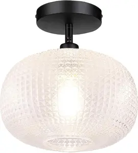 Semi Flush Mount Ceiling Light Fixture,Hallway Light Fixtures,Industrial Close to Ceiling Mount,Globe Glass Ceiling Fixture,Vintage Ceiling Lamp,Farmhouse Lighting for Bathroom Entryway Bedroom(No Bulb)