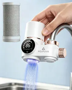 AQUPUVIR 264-Gallon Dual Source Tap Water Filter | UV-C Sterilization | Reduces Lead, Chlorine & Heavy Metals | Temp & Humidity Display | Self-Powered LED | Fits 22/24/28mm Round Faucets | Clean Safe Drinking Water for Kitchen Sink outdoorfun