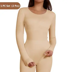 QUASTI Ultra Thin Thermal Underwear Set for Women High Elasticity Seamless Breathable Muscle Bottoms Full Coverage Black Elegance Clothing S-XXL Fit for Autumn Winter Wear Minimalist Basic Outfits