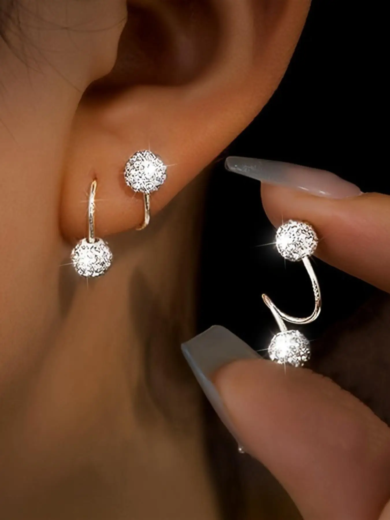 Elegant Irregular Shaped Ball Design Earrings, Fashionable Rhinestone Decor Statement Earrings for Women, Trendy All-match & Exquisite Pretty Studs Je