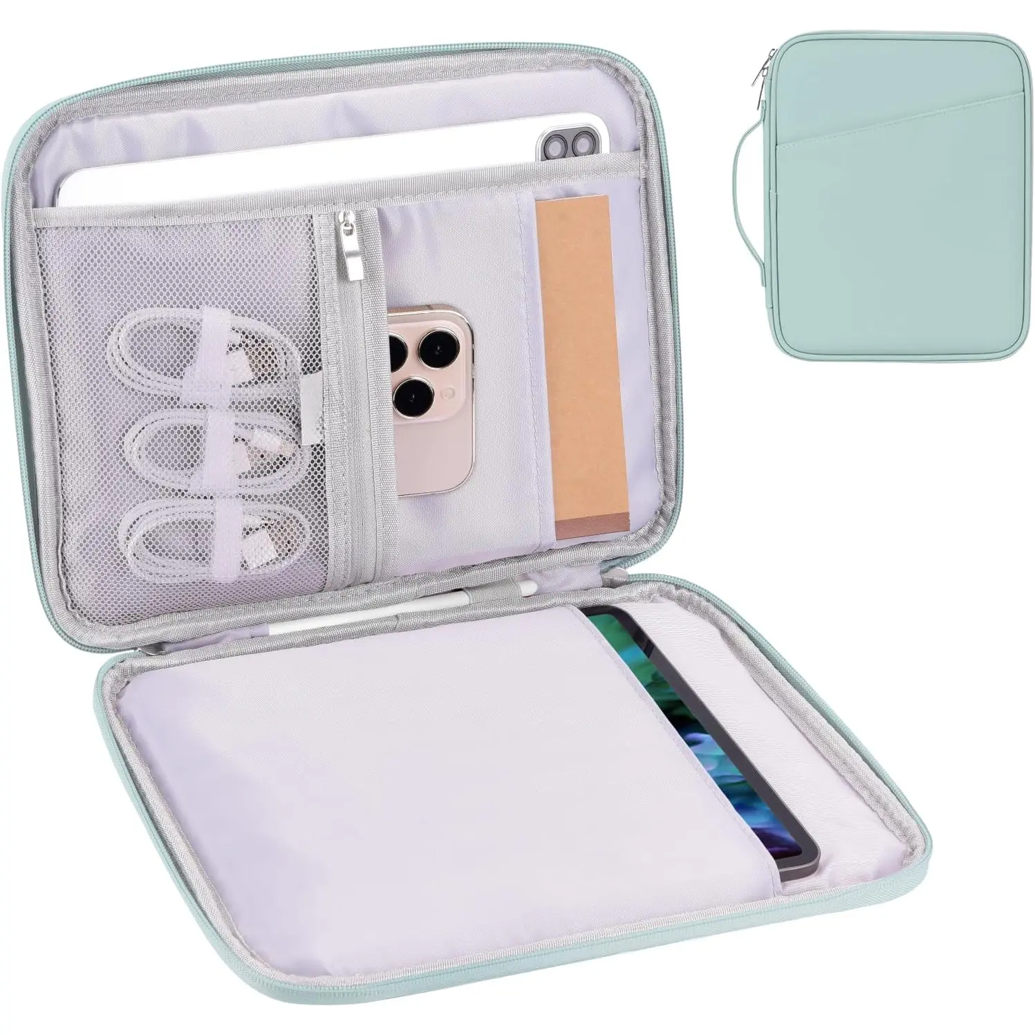 9-11 Inch Tablet Carrying Case, Padded Sleeve Bag for iPad Pro 11-in (M4), iPad 10.9 (10th Gen), iPad Air 11-in (M2), Galaxy Tab S8/S9 (PU-Mint Green11)
