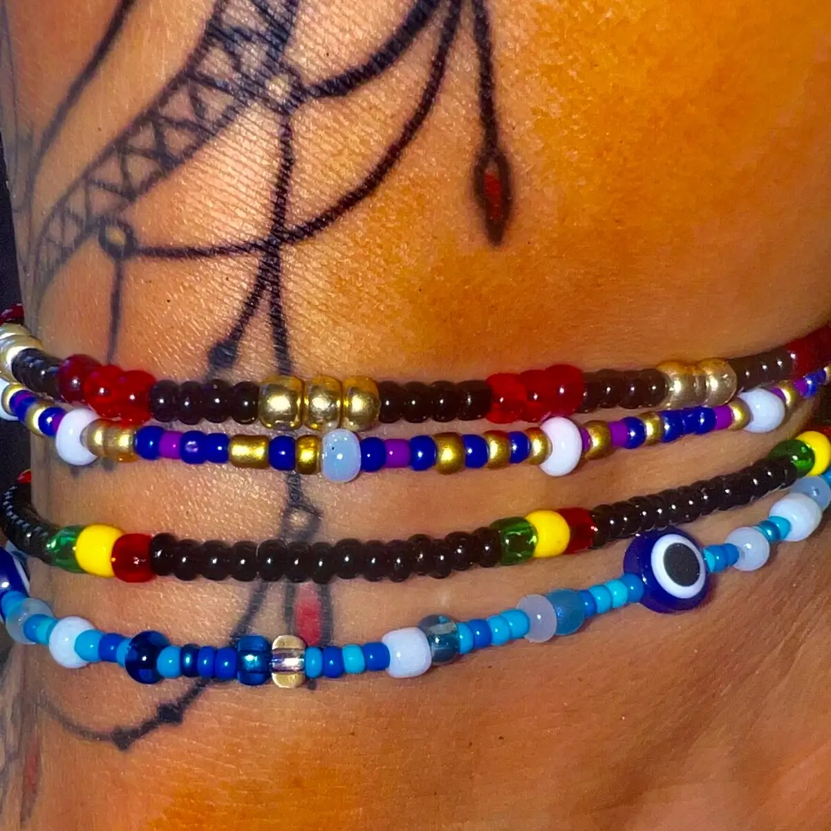 Hand Beaded Elastic Anklet - Unique One of a Kind Design