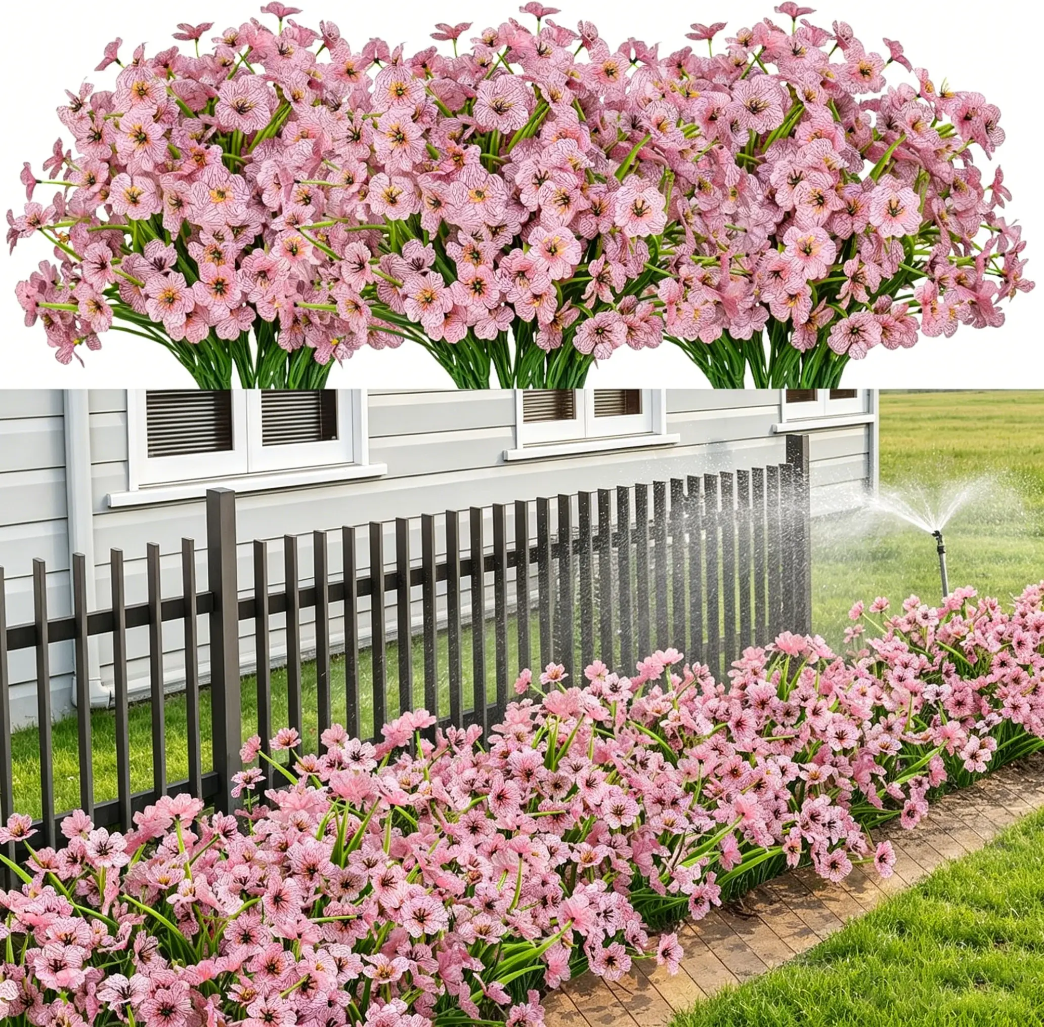 10 Bundles Artificial Flowers for Outdoor Outside Spring Summer Decoration UV Resistant Faux Flowers No Fade Fake Plastic Plants Garden Porch Window Box Decorating (Pink)