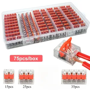 75pcs quick metal connectors, lever-type DIY cable connectors, 28-12 AWG specification, plug-in terminal blocks, suitable for micro quick connectors with a wire diameter of 0.4 - 4.0 mm, no need to wrap tape, quick connection, Box