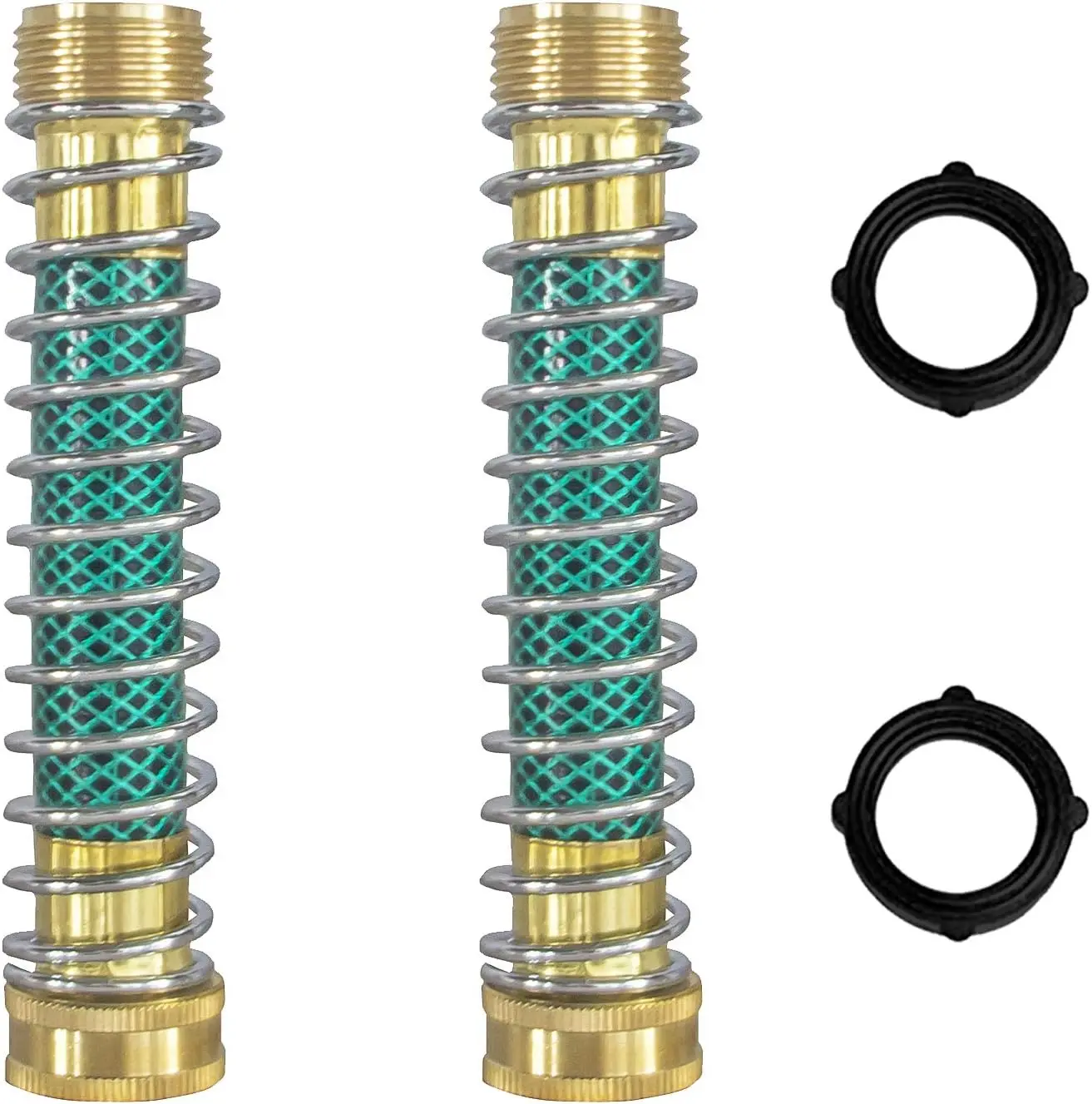 Garden Hose Protector, 2 Pack Brass Hose Extension Adapter with Coil Spring, Garden Faucet Extension